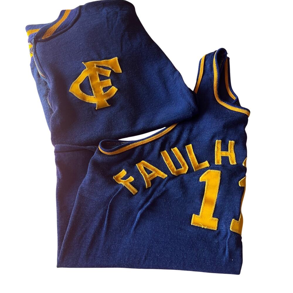 VTG 40s Empire Clyde Fliers Basketball Jerseys Union USA Blue Gold Faulhaber M L